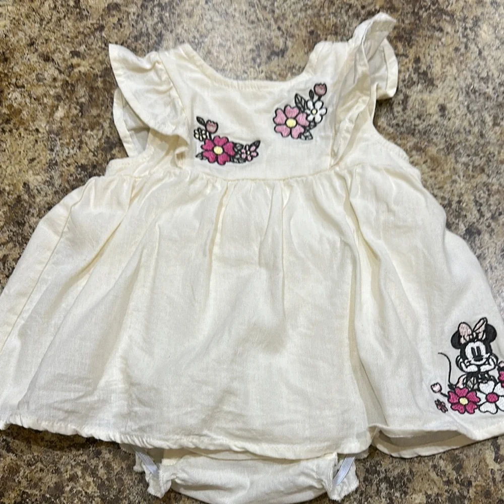 Disney Cream Diaper Cover dress with Pink Floral Design